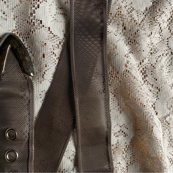 Vintage metal mesh chain mail heavy buckle silver belt S as is
